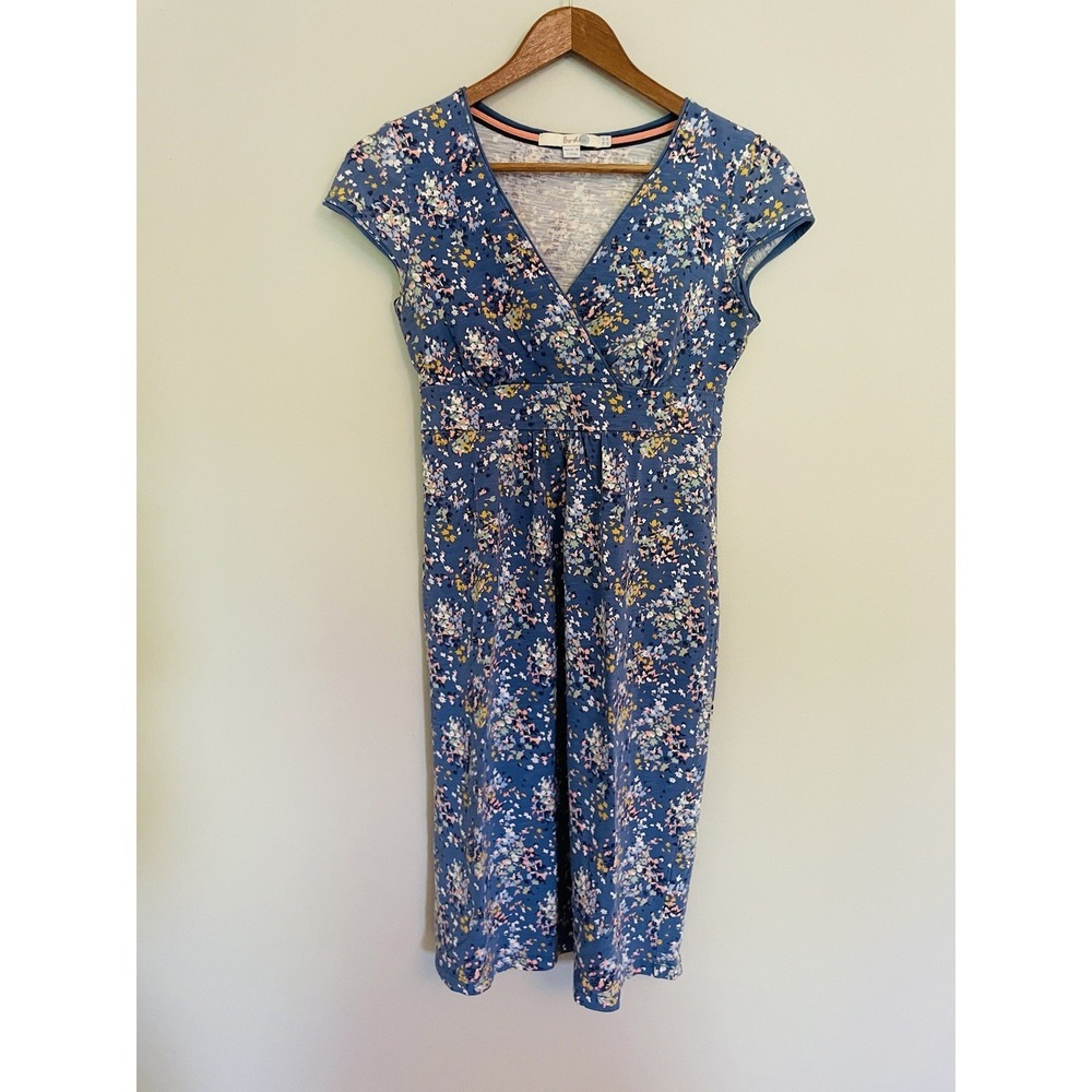 Boden Watercolor Floral Jersey‎ Knit Knee Length Dress. Size 2P. Cap Sleeve.